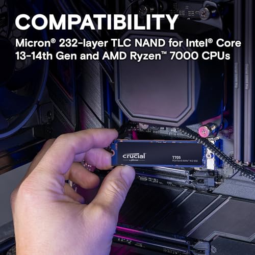 Crucial T705 2TB PCIe Gen5 NVMe M.2 SSD - Up to 14,500 MB/s - Game Ready - Internal Solid State Drive (PC) - +1mo Adobe CC - CT2000T705SSD3