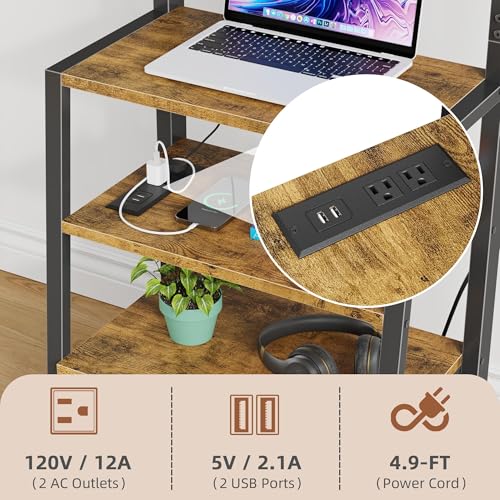 Rolling TV Stand with Wheels and Mount & Fabric Drawer - Entertainment Center with Power Outlet and Small TV Stand for Bedroom, Living Room - 15