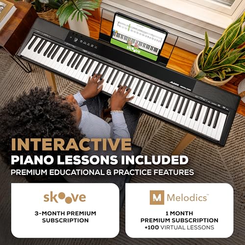 Alesis Recital Home Digital Piano with 88 Hammer Action Weighted Keys, Stand, Pedals and Lessons, Turquoise