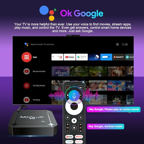MXQ Pro 5G Android 14.0 TV Box 2025 Upgraded Ram 2GB ROM 16GB Dual Band 2.4G/5.8GHz WiFi6 BT5.0 4K AV1 USB 3.0 Ultra HD Voice Control Smart Home Player