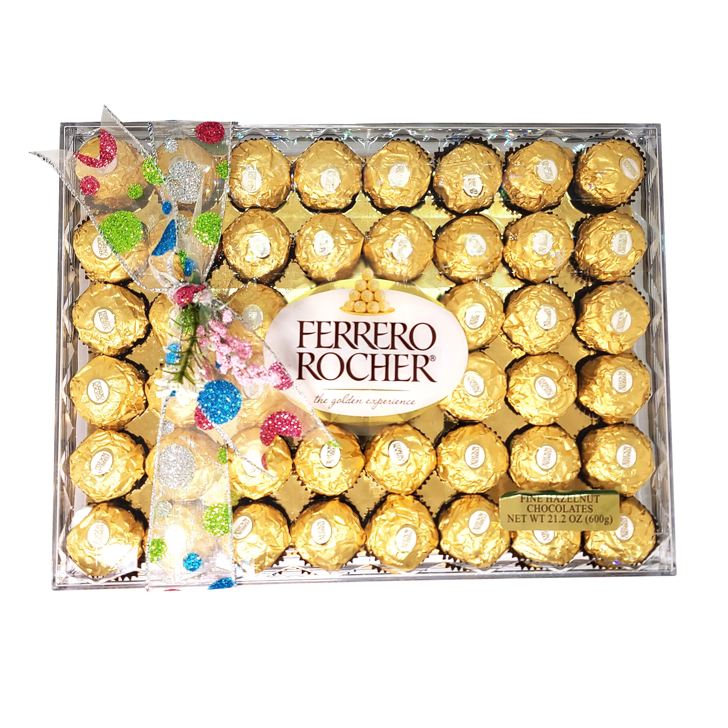 Ferrero Rocher Hazelnut Chocolates GIFT with Beautiful Ribbon 48 Count 21.2 oz. (600 g)