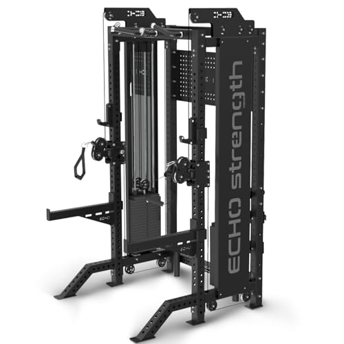 Commercial Functional Trainer Cable Machine with Dual Weight Stacks, Power Cage Squat Rack, Dual Cable Crossover Machine with Pulley System
