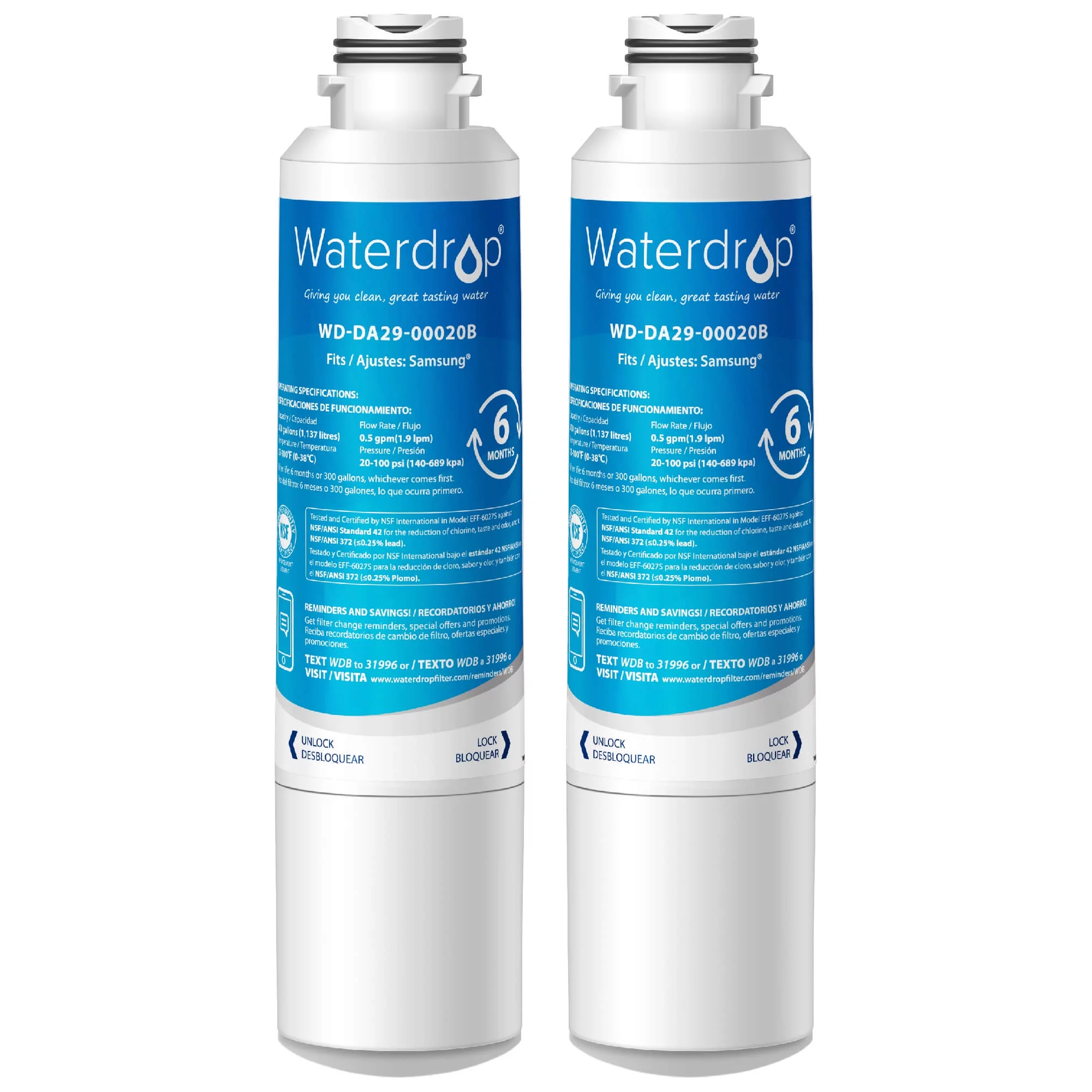 Waterdrop DA29-00020B Refrigerator Water Filter, Replacement for Samsung DA29-00020B, HAF-CIN/EXP, 2 Filters(Packaging may be varied)
