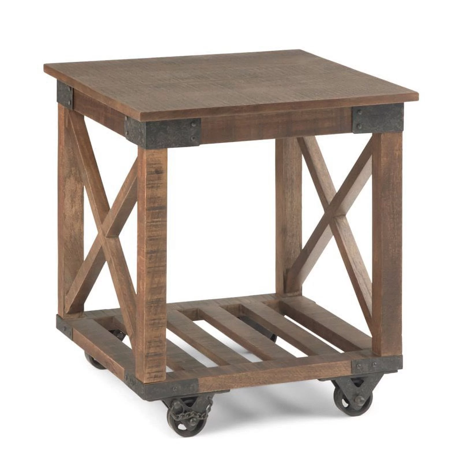 Pemberly Row Farmhouse Solid Wood End Table in Distressed Dark Brown