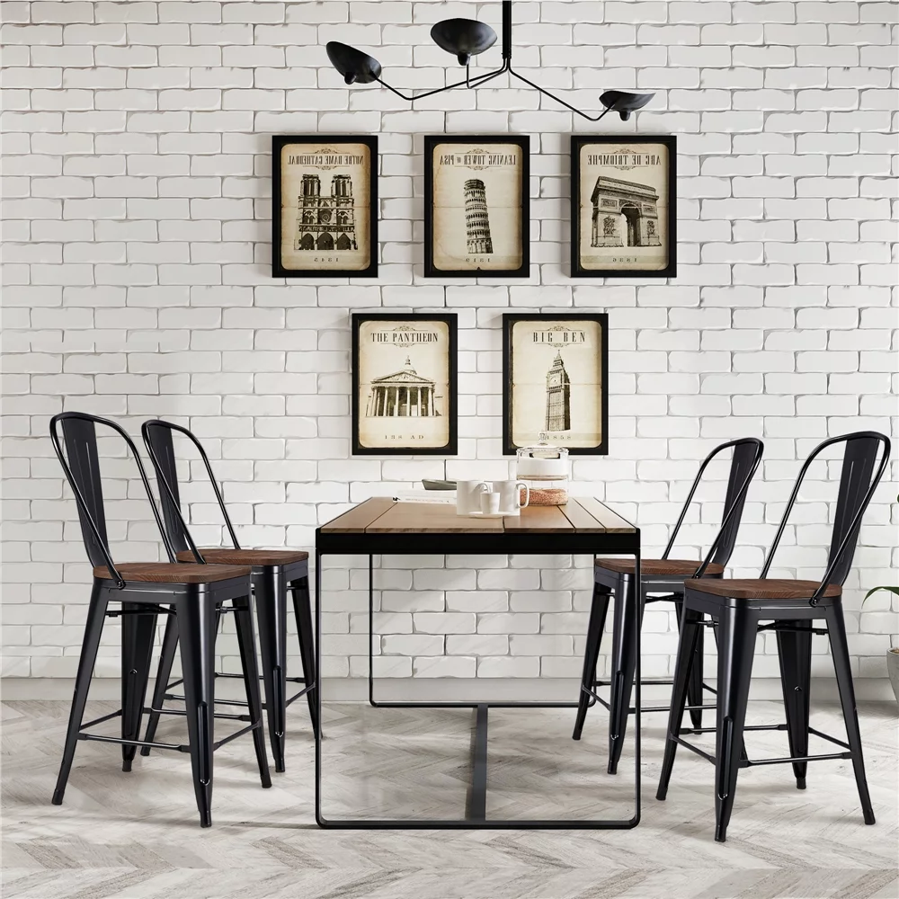 Yaheetech Pack of 4 Industrial Metal Dining Chairs, Black