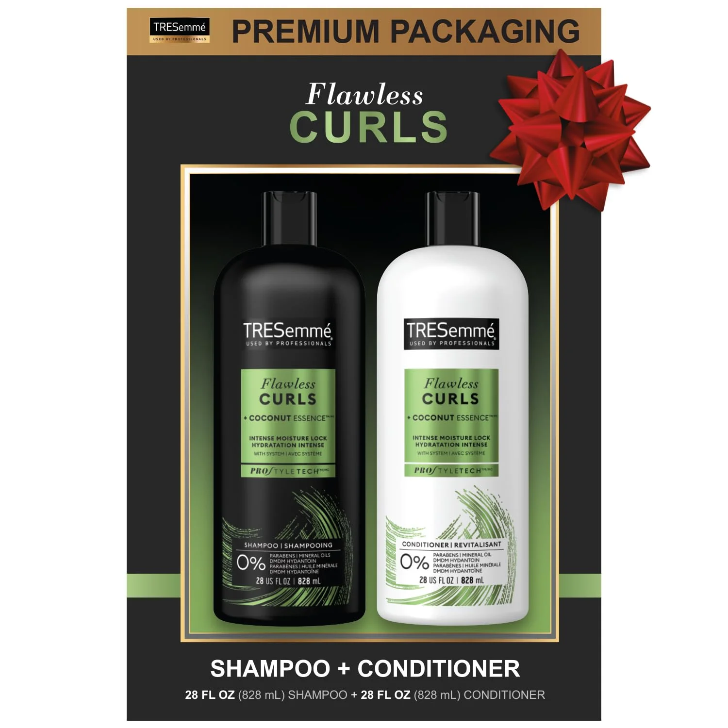 TRESemmé Flawless Curls Shampoo and Conditioner Set, Curly Hair Products with Coconut Oil Leaves Curls Defined, Sulfate Free, Frizz Free, 28 Fl Oz Ea