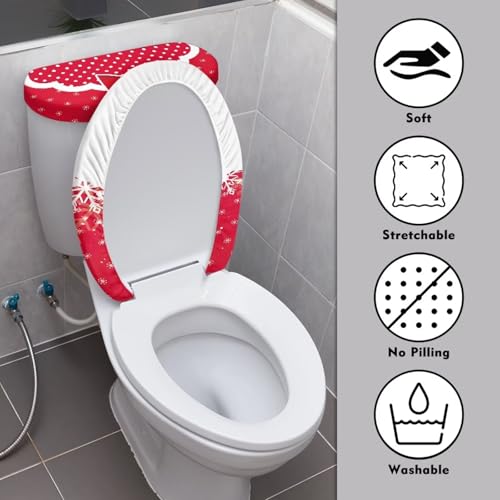Christmas Bow Bell Toilet Tank Lid Cover and Toilet Seat Lid Cover 2 Pcs Set Toilets Covers with Elastic Cloth Fits Most Toilets Tanks & Lids