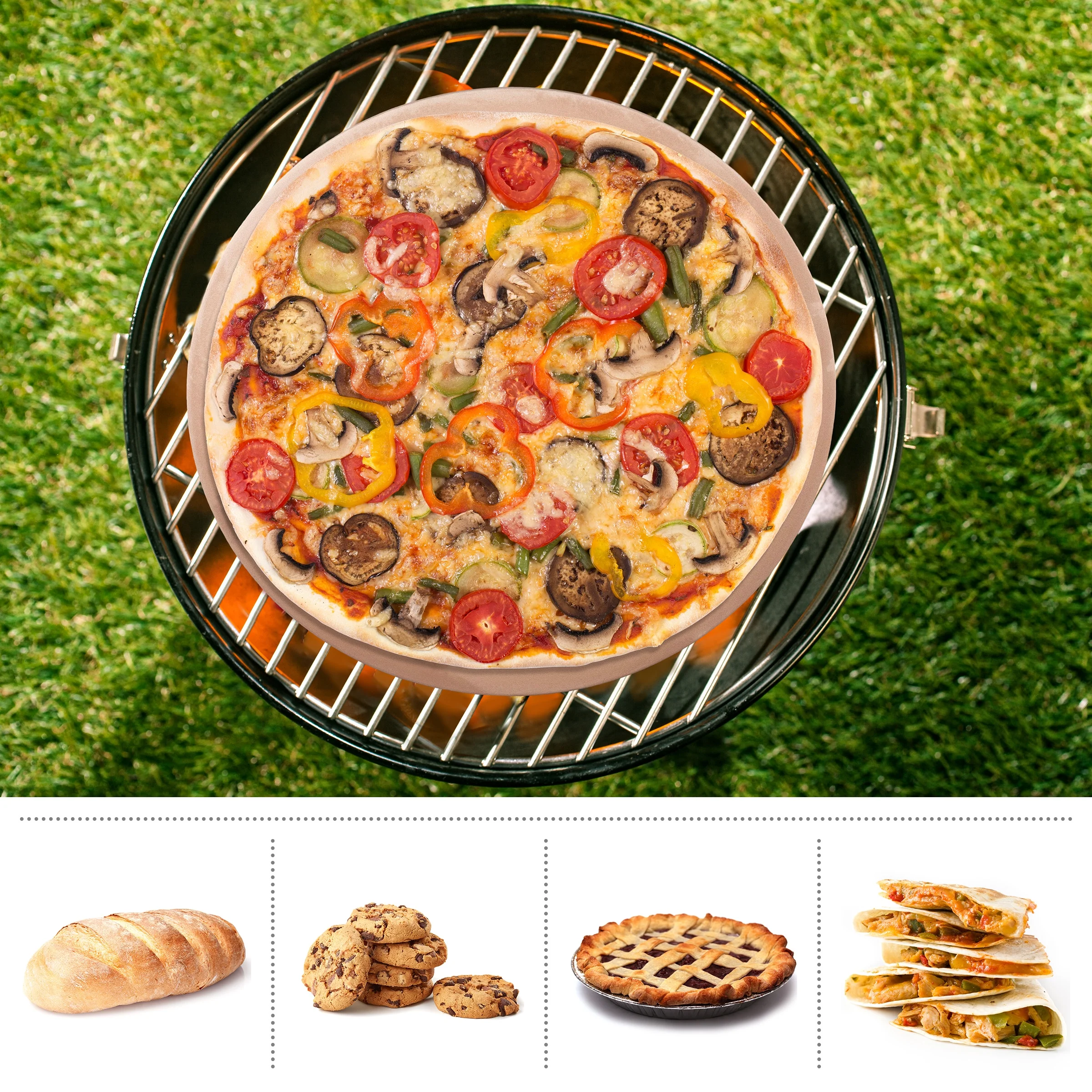 Classic Cuisine 15-inch Pizza Stone with Pizza Cutter and Serving Rack