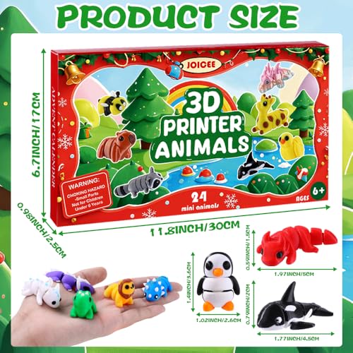 JOICEE 2025 Christmas Advent Calendar with Mini 3D Print Animals, 24 Days Mini Animal Figurines Toys Set Xmas Articulated Flexible Fidget Gifts for Kids Boys Girls Christmas Party Favors