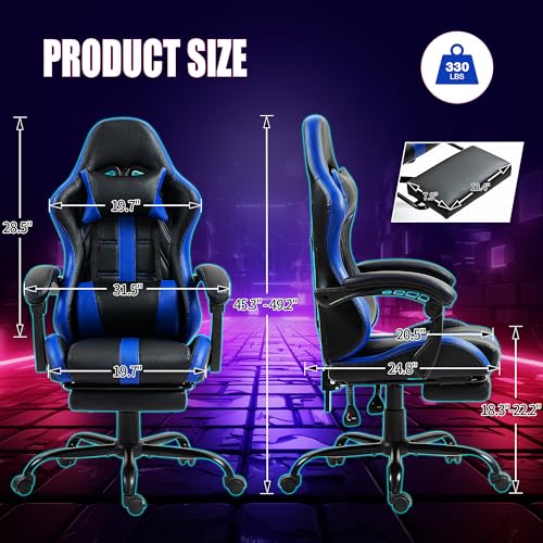 Massage Gaming Chair w/Footrest, Ergonomic High Back PC Chair w/Headrest and Lumbar, PU Swivel Home Desk Office Chair, Black