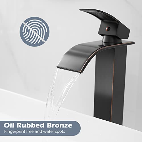 BWE Vessel Sink Faucet Modern Waterfall Chrome Single Hole Bathroom Faucet Single Handle with Pop up Drain Without Overflow Assembly Vanity Basin Bath Sink Faucets Mixer Tap