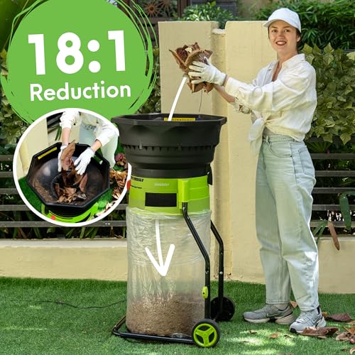 XL Bladeless Leaf Shredder & Mulcher | Powerful 15 Amp, 9,000RPM Motor for 18:1 Reduction Ratio