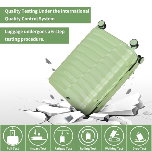 Lightweight Luggage with Spinner Wheels & YKK Zipper, 3-Piece Travel Suitcase ABS+PC Hardshell Luggage Set with TSA Lock, Light Avocado Green (20+24+28 inch)