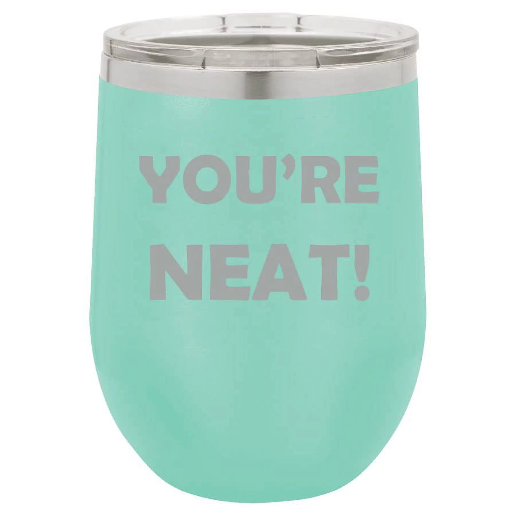 12 oz Double Wall Vacuum Insulated Stainless Steel Stemless Wine Tumbler Glass Coffee Travel Mug With Lid You're Neat Alcohol Bourbon Gin Whiskey Pun Funny (Teal)