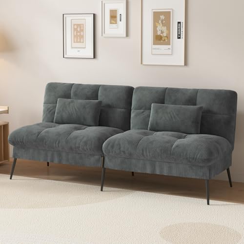 COMHOMA Convertible Futon Sofa Bed, 68″Fabric Futon Couch with Adjustable Backrest, Folding Futon Sleeper Recliner for Living Room Furniture (Black)