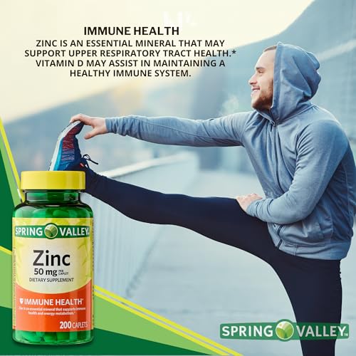 Zinc, Zinc 50mg, Immune Health, Dietary Supplement, 200 caplets + (KP+ Sticker) (Pack of 2)