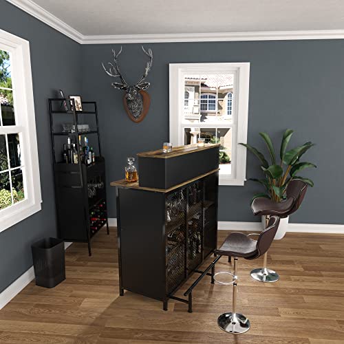 GDLF Home Bar Unit Mini Bar Liquor Bar Table with Storage and Footrest for Home Kitchen Pub (Brown)