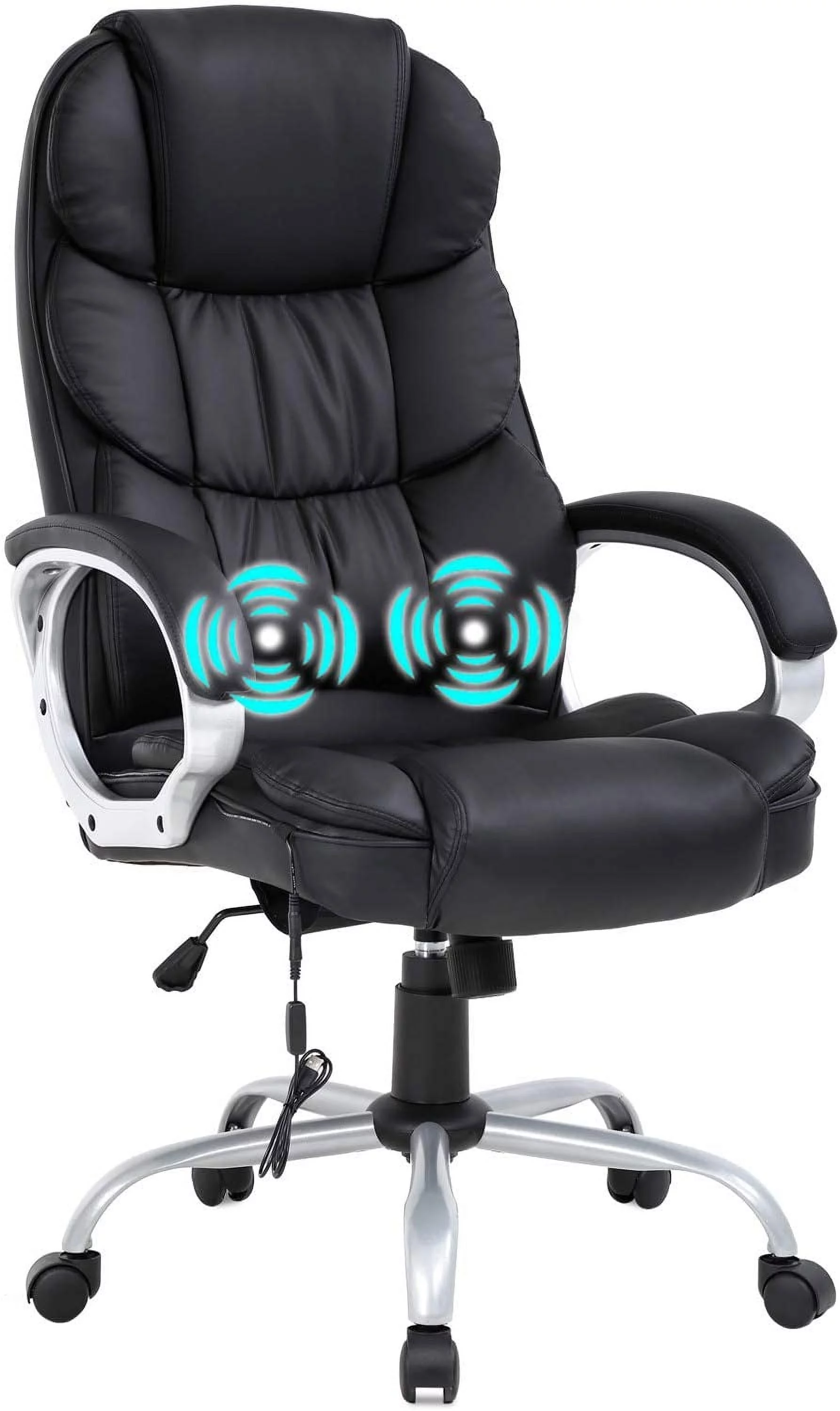 BestOffice Office Chair Massage Desk Chair Ergonomic Computer Chair with Lumbar Support Headrest Armrest High Back Task Chair Rolling Swivel PU Leather Executive Chair for Women Adults, Black