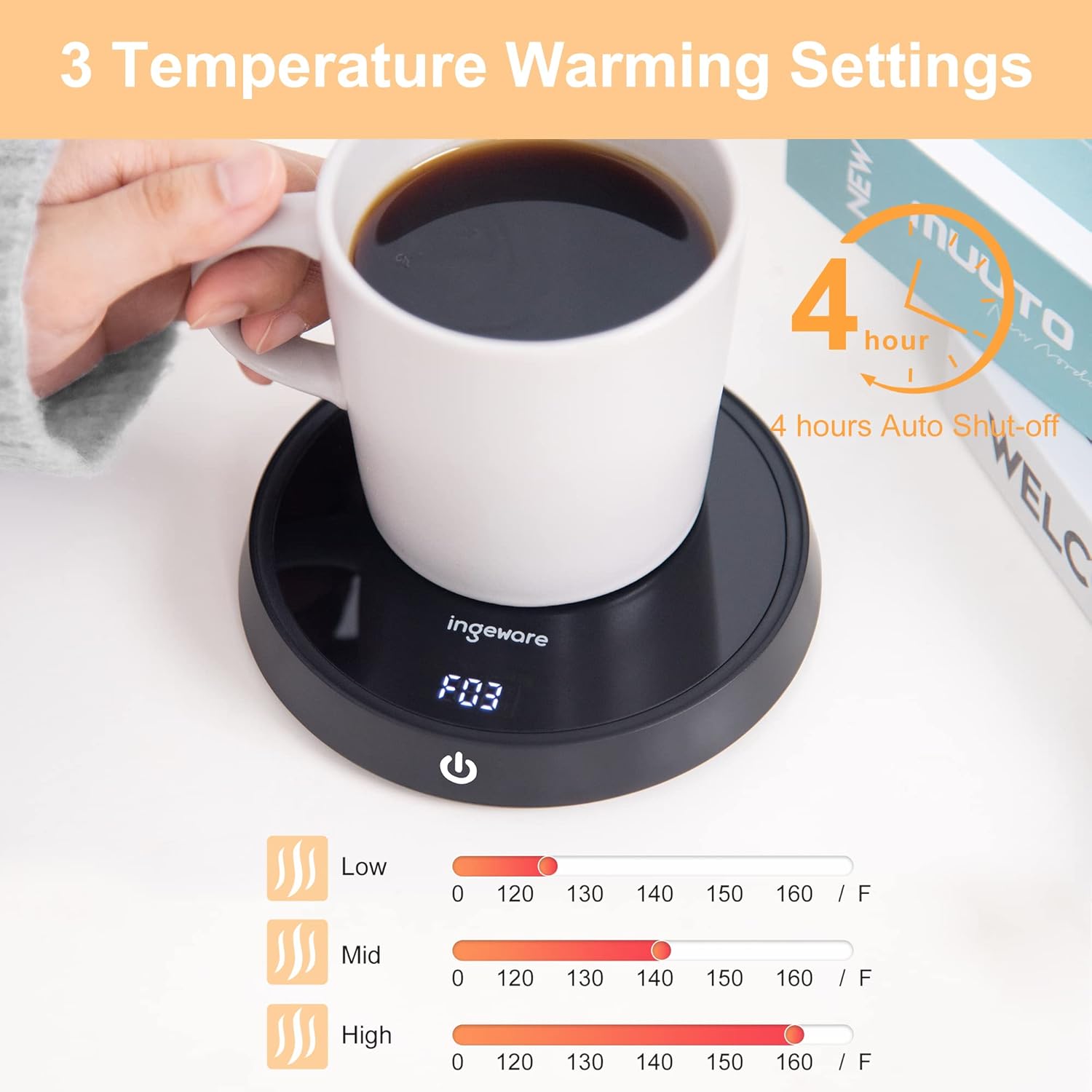 Coffee Cup Warmer for Desk: Coffee Mug Warmer Auto Shut Off & Temperature Settings - Smart Electric Coffee Warmer for Coffee Tea Milk and Cocoa