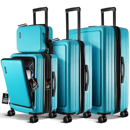 22 Inch Carry On Luggage 22x14x9 Airline Approved, Carry On Suitcase with Wheels, Hard-shell Carry-on Luggage, Durable Luggage Carry-On, Black Small Suitcase with Cosmetic Case