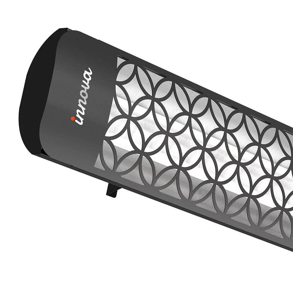 Innova-6000 Watt Electric Infrared Dual Element Heater-277 Voltage-Black Finish-Clover Decorative Fascia-Outdoor Wall Mount Electric Heater-EF60277B2