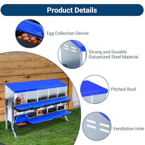 Chicken Nesting Box, 10 Hole 2 Layer Hen Nest Box with Legs, Roll Away Eggs Laying Boxes,Cleanable Pull Out Hen Roosting Boxes