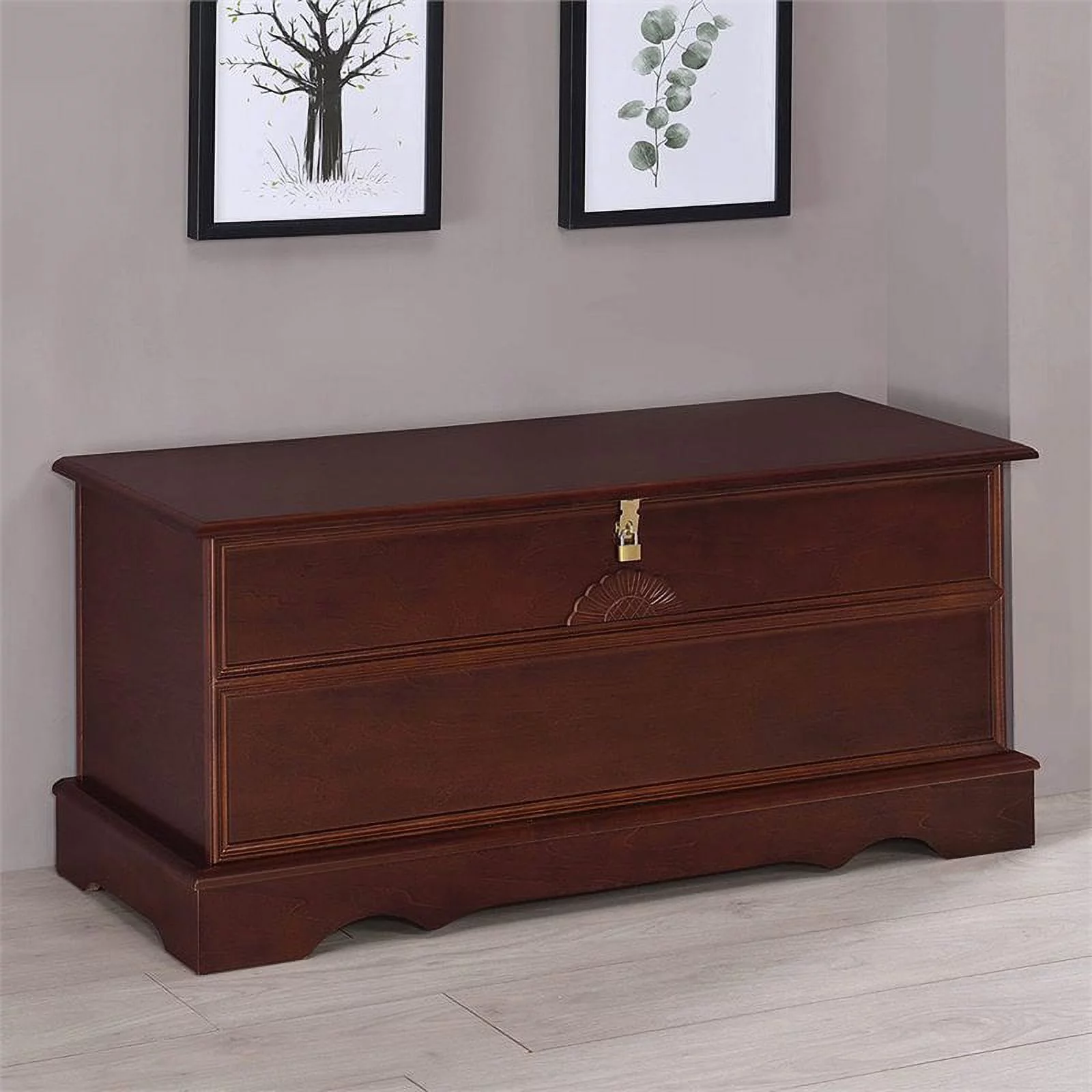 Kingfisher Lane Rectangular Traditional Wood Cedar Chest in Brown