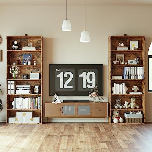 IRONCK Bookshelves and Bookcases Set of 2 Floor Standing 6 Tiers Display Storage Shelves 70 in Tall Bookcase Home Decor Furniture for Home Office, Living Room, Bed Room