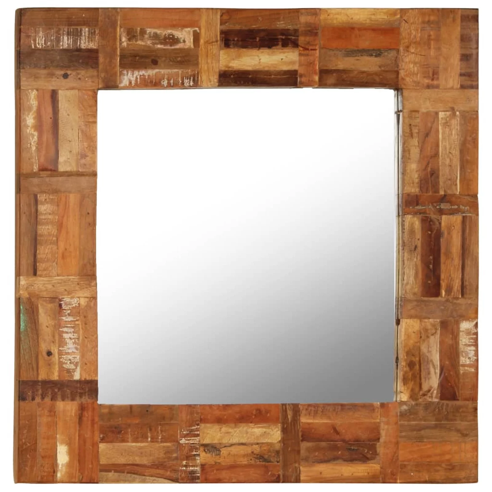 Anself Wall Mirror Reclaimed Wood Frame Bathroom Glass Mirror for Entrance, Hallway, Dressing Room, Living Room, Bedroom, Home Furniture Decor 23.6 x 23.6 Inches (L x H)