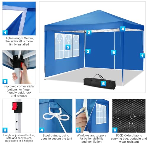 COBIZI Canopy 10x20 Pop Up Canopy Tent with 6 Sidewalls Party Tents for Parties Weddings Backyard Waterproof Canopy Outdoor Commercial Canopy Event Tent with Stakes, Ropes, White