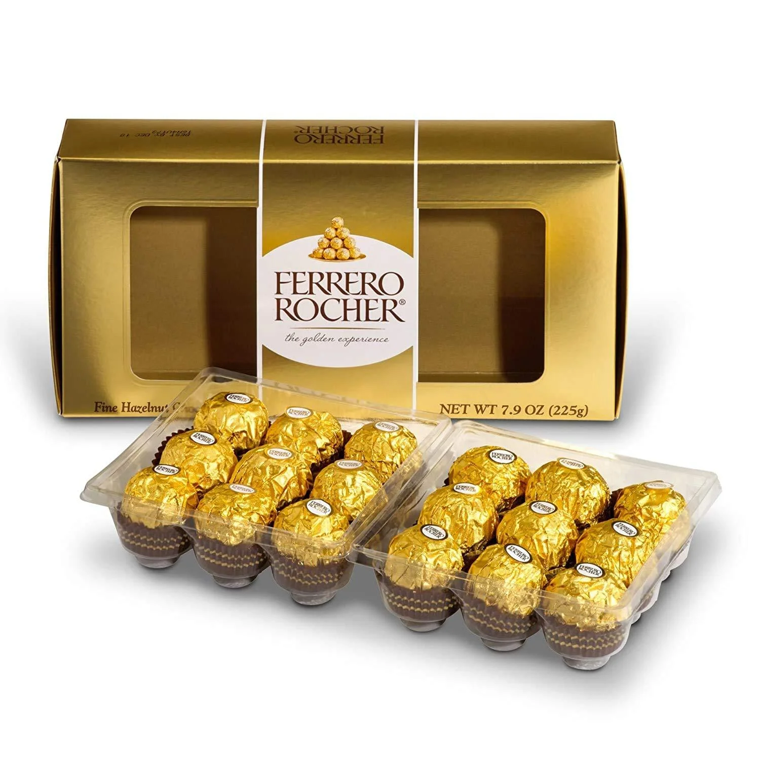 Ferrero Rocher Fine Hazelnut Milk Chocolate, 18 Count, Chocolate Christmas Candy Gift Box, 7.9 oz, Perfect Stocking Stuffers 7.9 Ounce (Pack of 18)