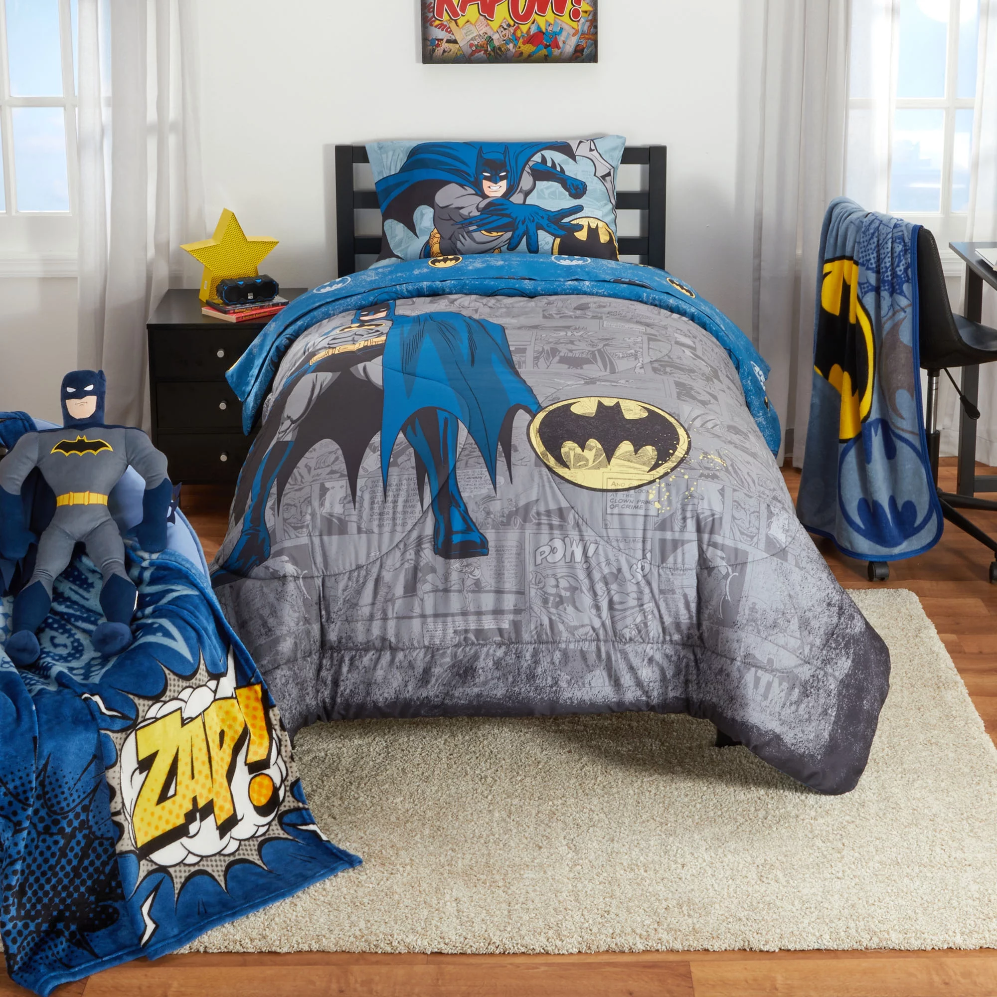 Batman Kids Comforter and Pillowcase, 2-Piece Set, Twin/Full, Reversible