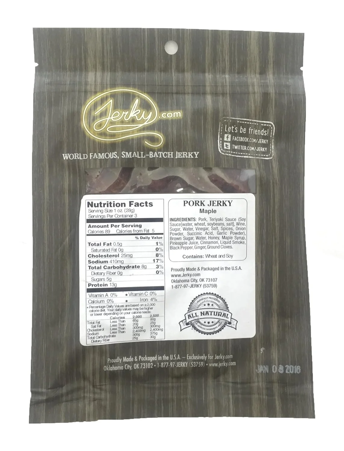 Maple Pork Jerky - The Best Wild Game Pork Jerky On The Market - 100% Whole Muscle Pork - No Added Preservatives, No Added Nitrates And No Added MSG - 2.5 Oz.