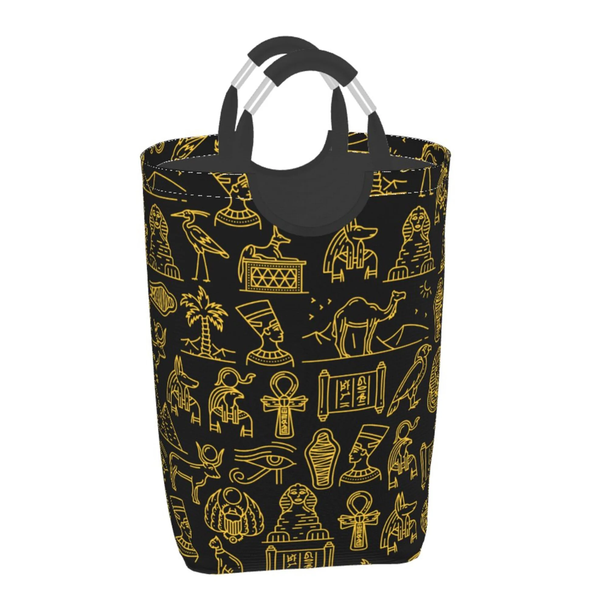 TEQUAN 50L Large Rectangular Laundry Hamper with Aluminum Handles, Ancient Gods of Egypt Prints Waterproof Foldable Dirty Clothes Basket