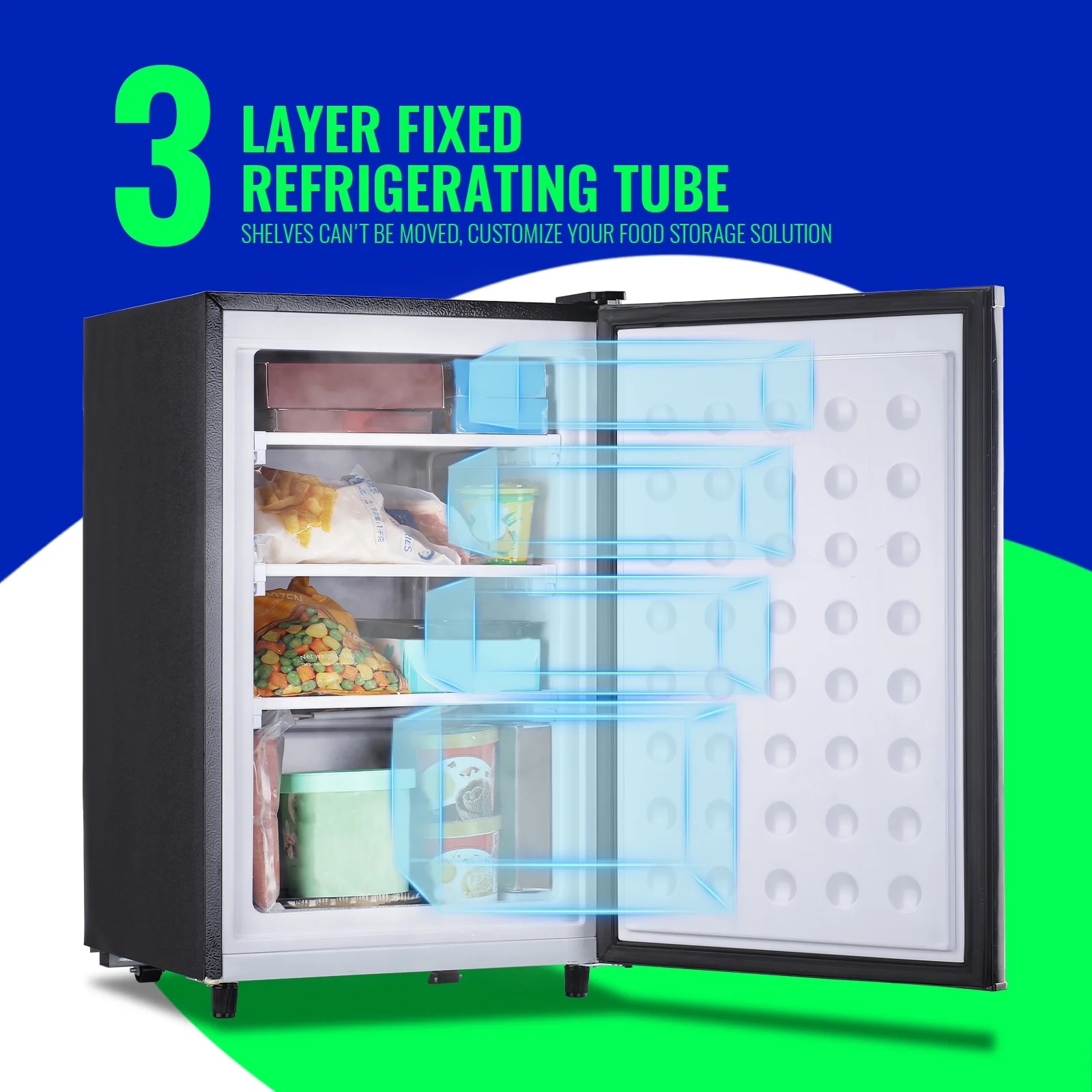 DEMULLER Single Door Compact Freezer with 7 Adjustable Temp Control, Silver 3.2 Cu.Ft Upright Freezer