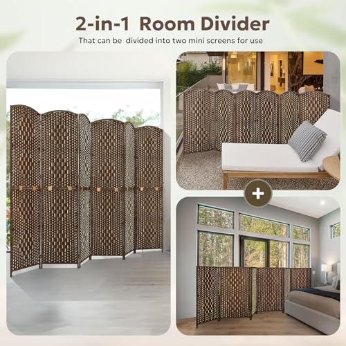 JOSTYLE Folding Privacy Room Divider, 4 Panel Screen Divider 6 ft. Tall Freestanding Extra Wide Rattan Room Partition Wall Separation Dividers, Grey