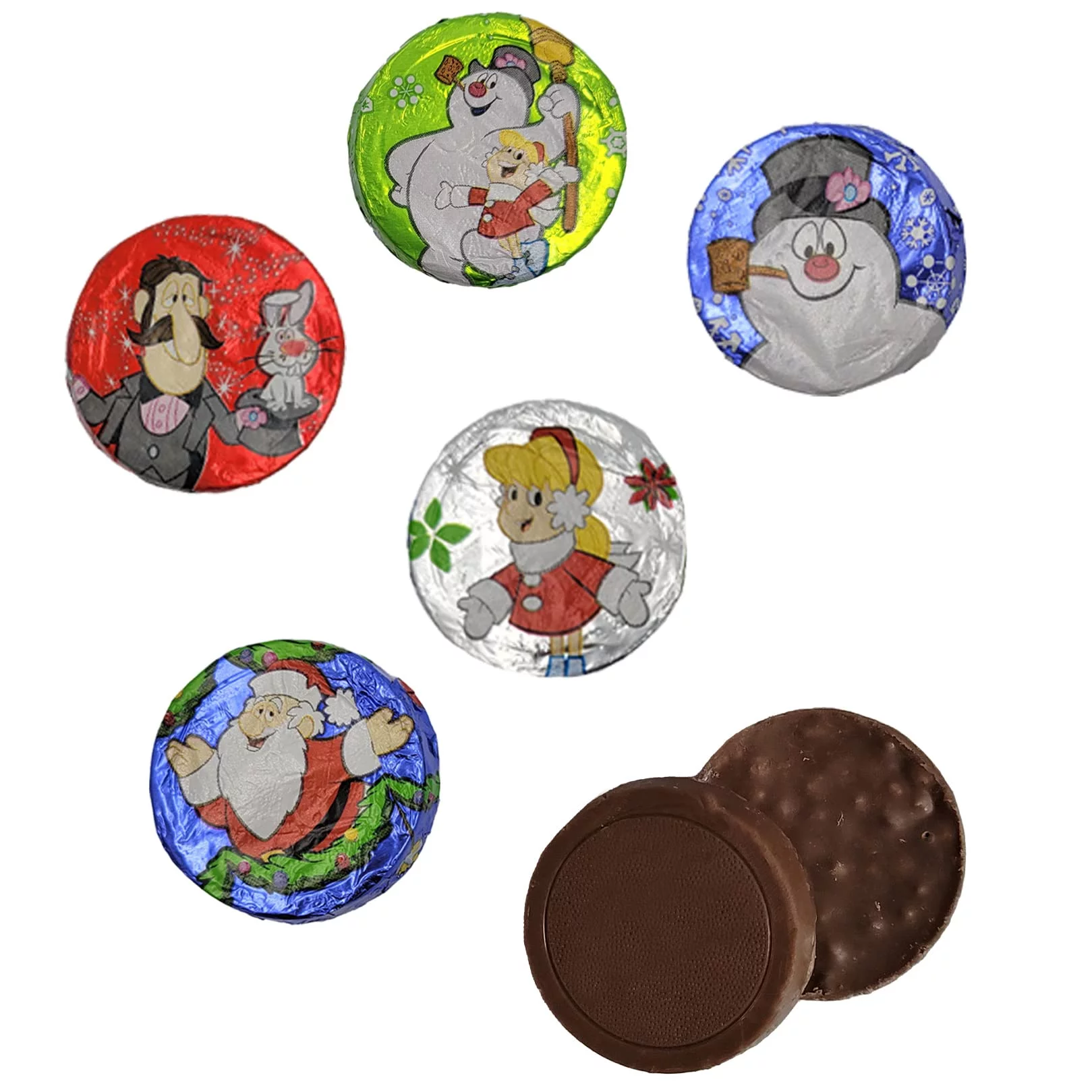 Christmas Milk Chocolate Snowman Themed Discs, Double Crisps, Party Bag Fillers, Individually Wrapped Foils, Kosher Certified Dairy (1 Pound)