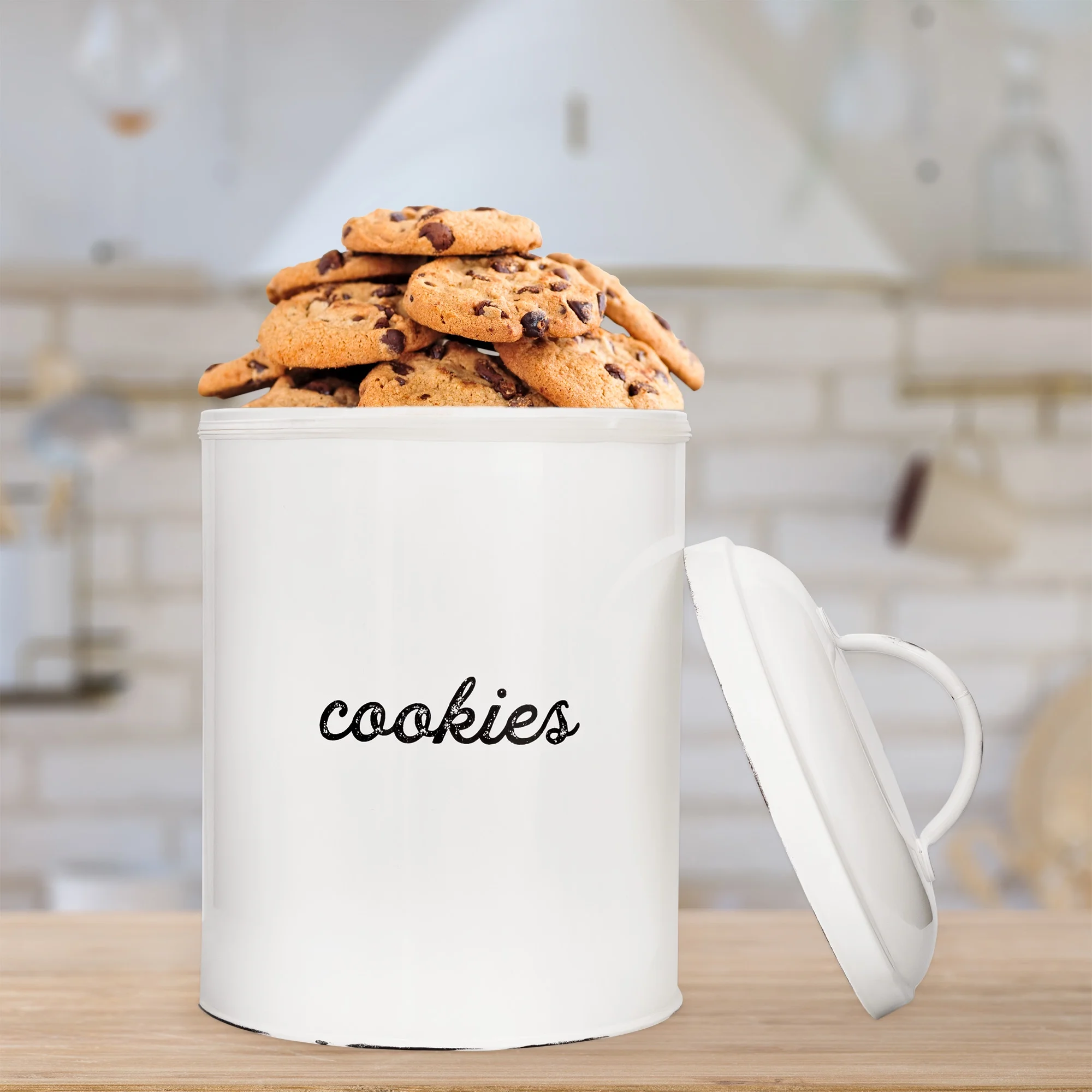 AuldHome White Enamelware Cookie Jar, Rustic Large Treats Canister
