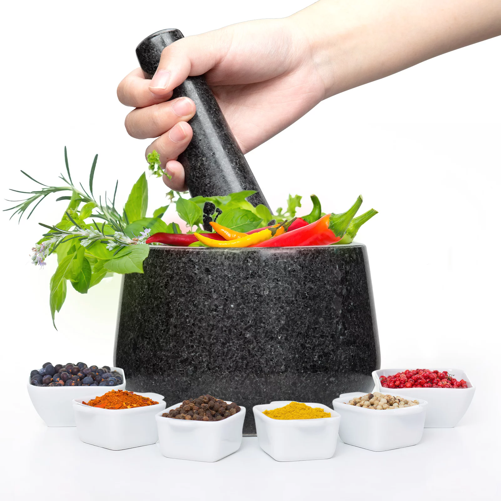 Cibeat Mortar and Pestle, Heavy Duty Polished Hard Stone, Natural Stone Grinder for Spices, Pastes, Herbs, Seasoning, 5.9