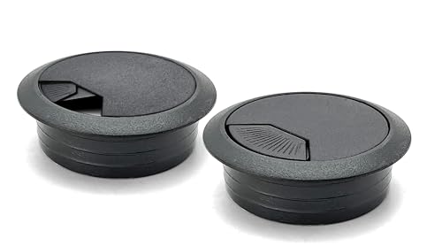 ANGSTROM 2-Pack Desk Grommet Hole Cover Organizer for Desktop Computer Wires, Black Plastic (2-Inch)