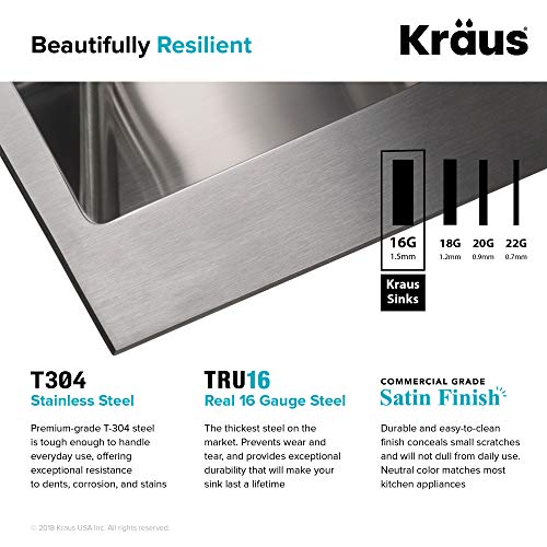 KRAUS Standart PRO 22-inch Drop-In Top Mount 16 Gauge Stainless Steel Single Bowl Laundry Utility Sink, KHT301-22L