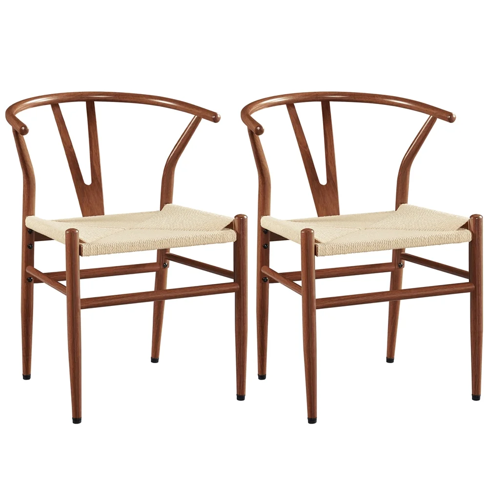 Easyfashion Set of 2 Weave Arm Chair Dining Chairs, Metallic Brown