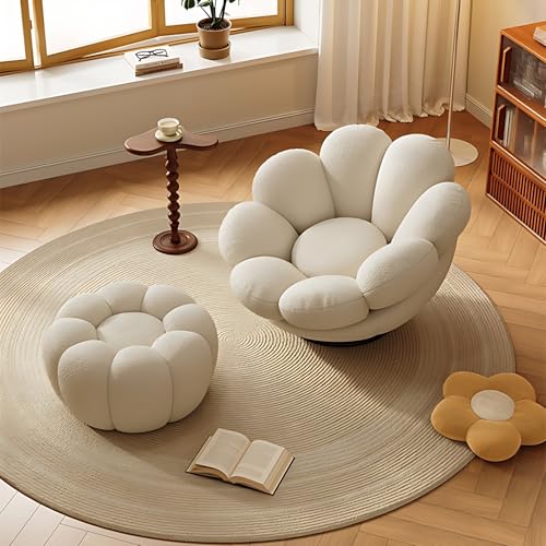 Shaped Swivel Indoor Lounge Chair with Ottoman - Comfortable Single Leisure Sofa Chair | Reading and Relaxing Chair for Living Room, Bedroom, Office|Fashionable Pumpkin Shape (BLUE)