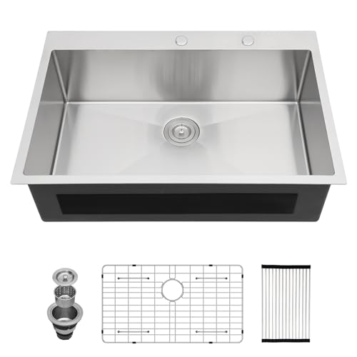 25 Inch Utility Laundry Sink Drop In 16 Gauge Stainless Steel Single Bowl Laundry Room Sink Laundry & Utility Room Kitchen Sinks 25