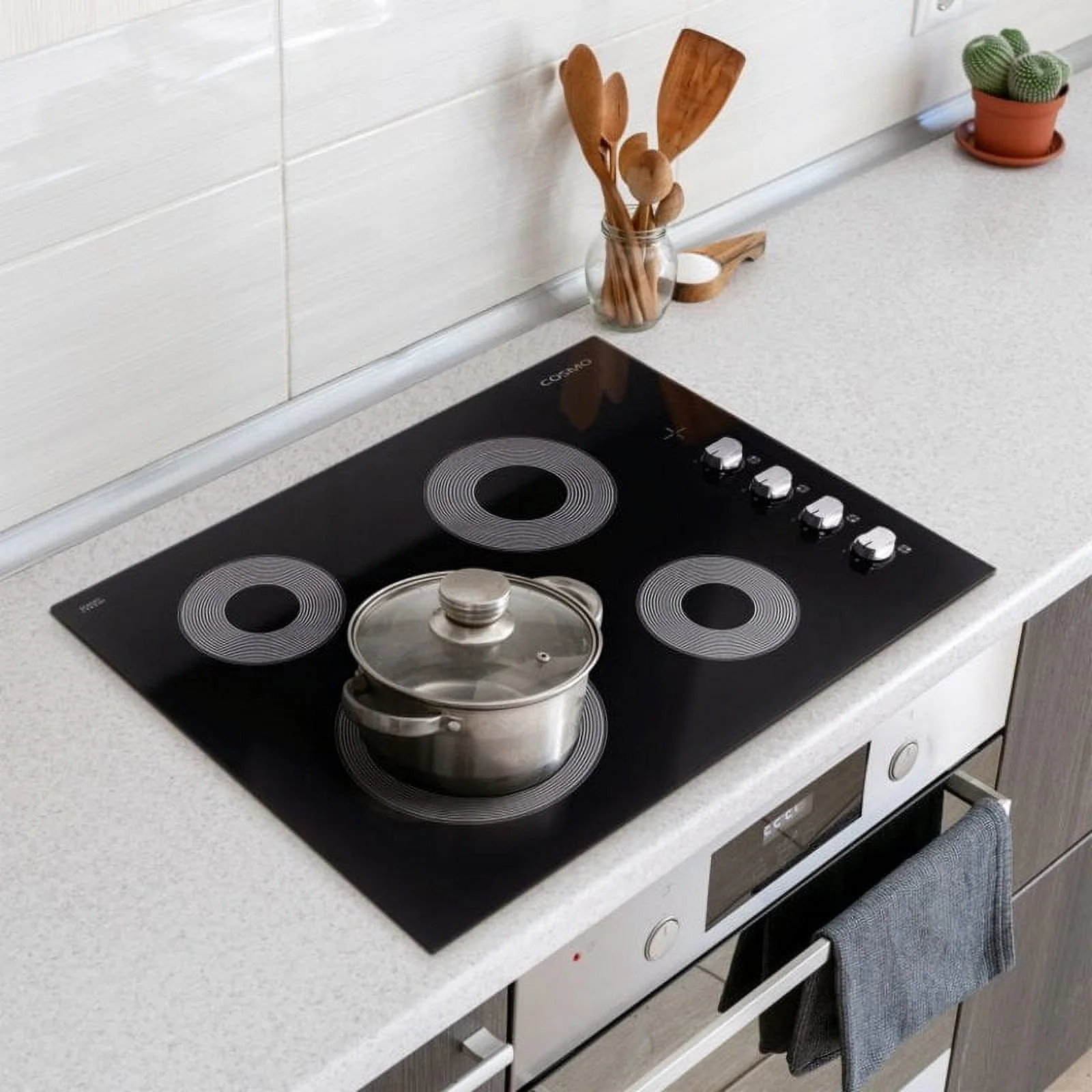 Cosmo 30 in. Drop-In Electric Ceramic Glass Cooktop & Microwave w/ Vent Fan Set