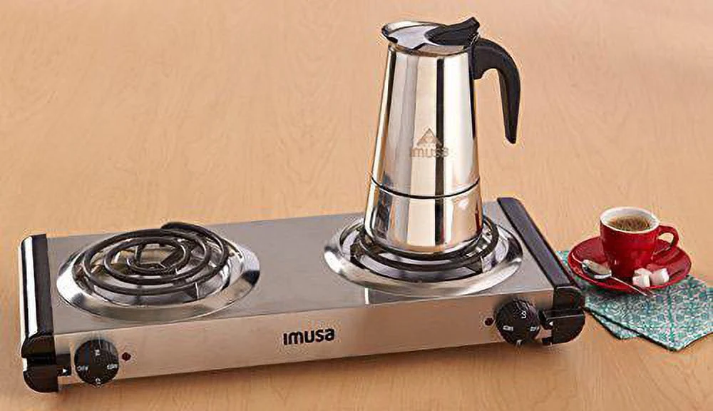 IMUSA GAU-80312 Electric Stainless Steel Double Burner 1500-Watts, Silver