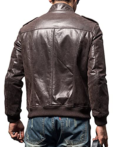FLAVOR Men Biker retro Brown Leather Motorcycle Jacket Genuine Leather jacket