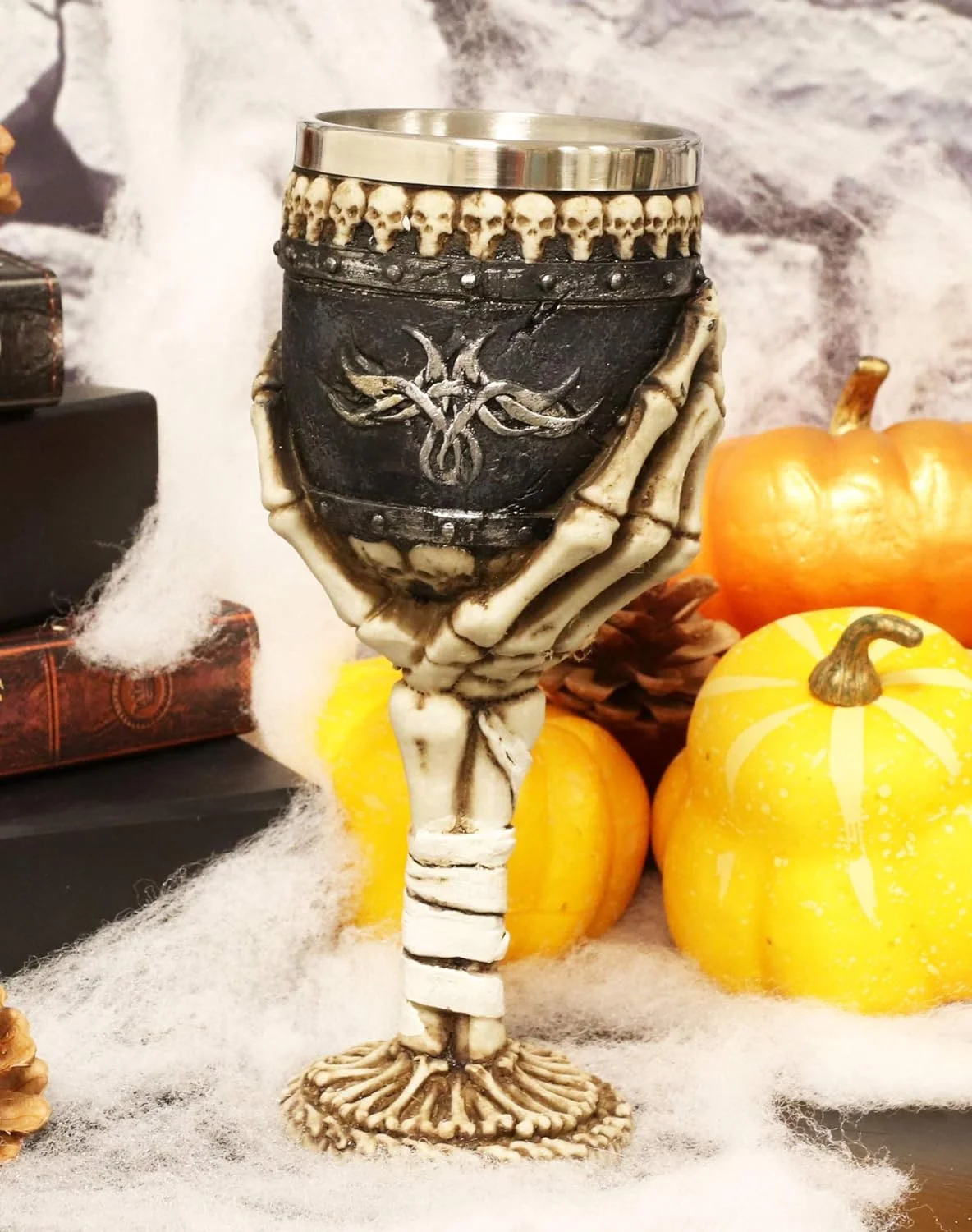 Spooky Graveyard Ossuary Skeletal Skeleton Hand Bones Wine Chalice Goblet 6Oz Drinking Cup Macabre Evil Mummy Grip Of Death Accent