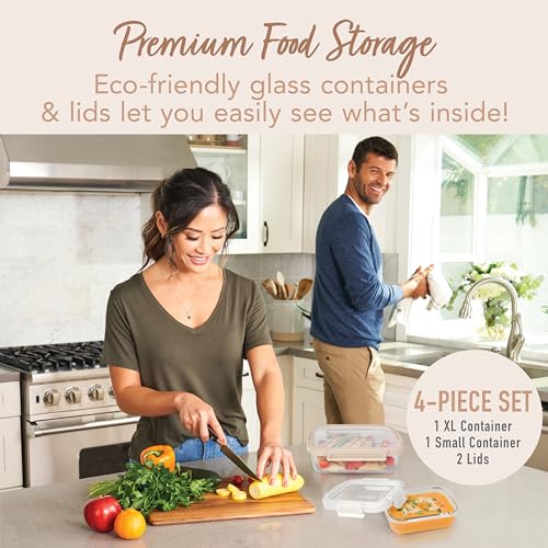 Bentgo®️ Glass Leak-Proof Food Storage Set - 4-Piece Stackable 1-Compartment Meal Prep Containers - Airtight Lids, Reusable, BPA-Free, Microwave, Freezer, Oven, & Dishwasher Safe (Coral Wash)