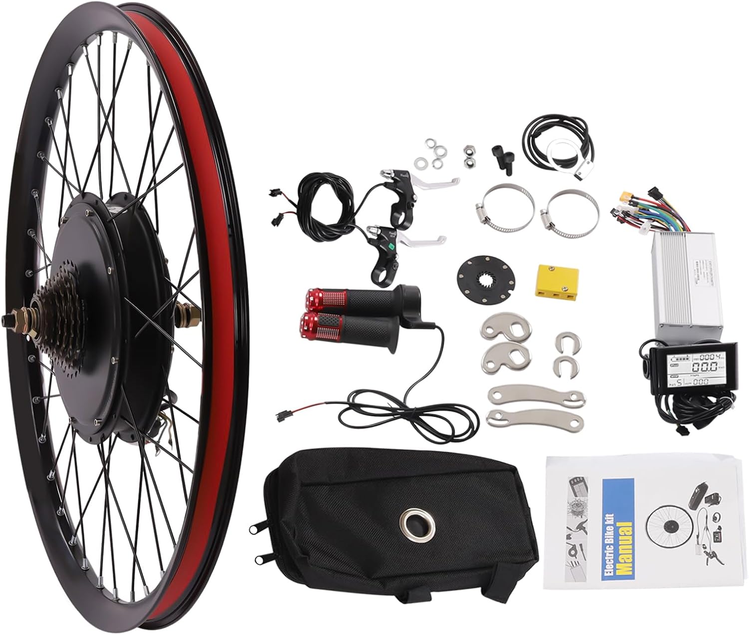 Electric Bicycle Wheel Kit Front/Rear Wheel Hub Motor Electric Bike Conversion Kit, E-Bike Brushless Gear Motor Powerful Hub Motor Waterproof w/LCD Display